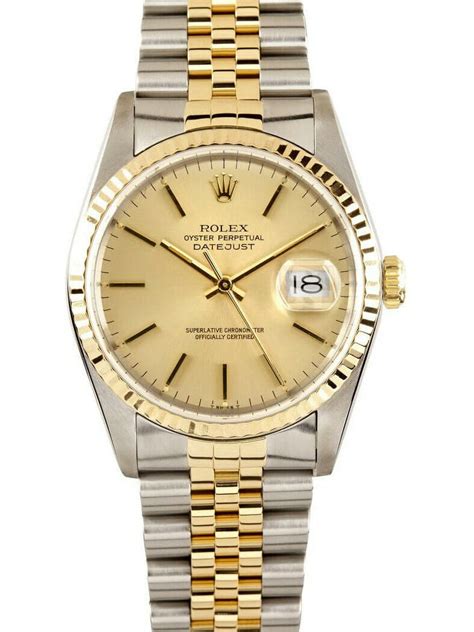 rolex datejust two tone fluted champagne index dial men& 39|rolex datejust 36mm 16233.